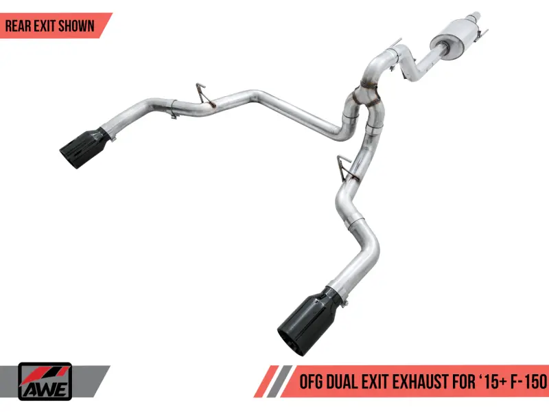 Awe Tuning 2015+ Ford F-150 0Fg Dual Exit Performance Exhaust System W/5In Diamond Black Tips 1