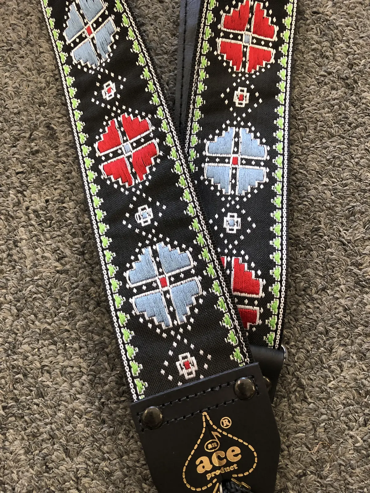 Ace Guitar Strap - Black Green Blue Red 1